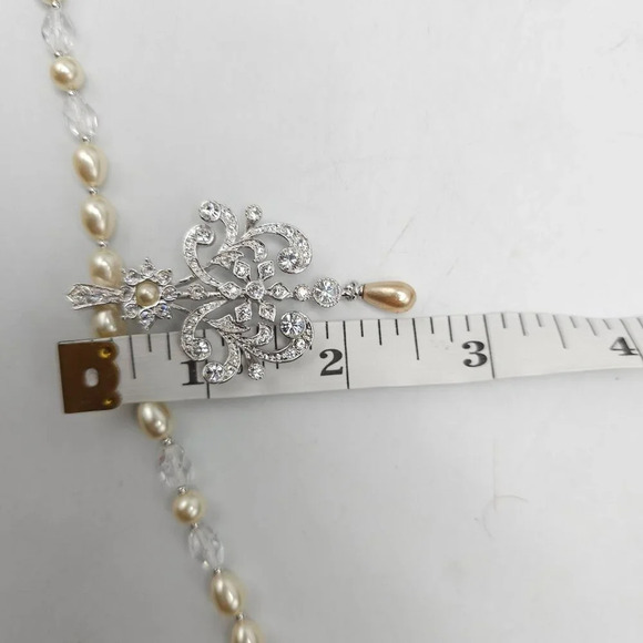 Nolan Miller Glamour Collection Faux Pearl Clear Crystal Necklace in Box - Picture 4 of 6